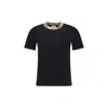 Burberry Black Crewneck T-shirt With Ckeck Motif On The Collar In Cotton Woman In Black