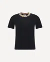 Burberry Black Crewneck T-shirt With Ckeck Motif On The Collar In Cotton Woman In Black