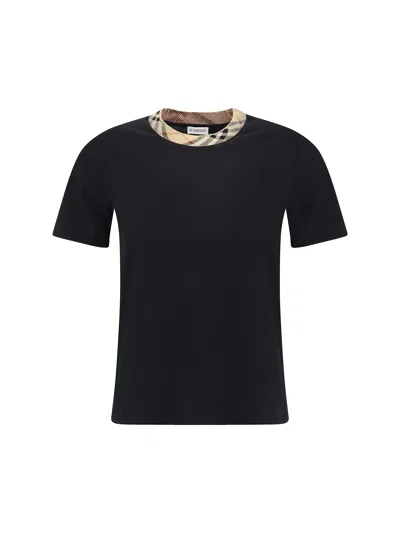 Burberry Check Crew Neck T-shirt In Black
