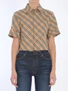 Burberry Cropped Check Cotton Shirt In Brown