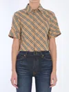 Burberry Cropped Check Cotton Shirt In Brown