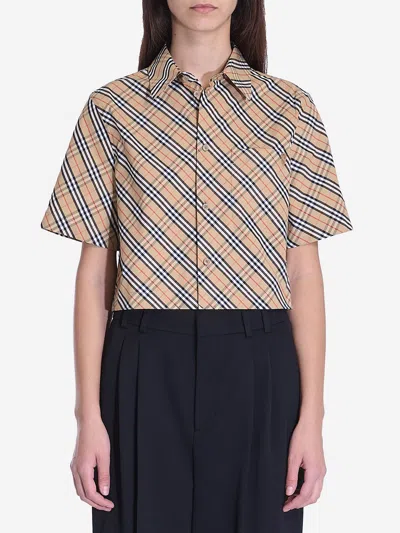 Burberry Check Cropped Shirt In Brown