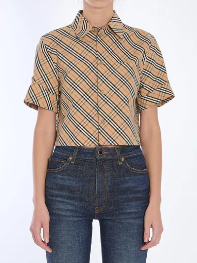 Burberry Check Cropped Shirt In Brown