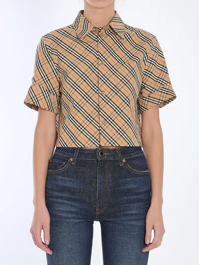Burberry Check Cropped Shirt In Brown