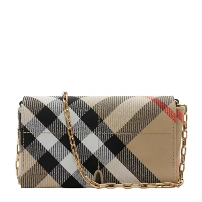 Burberry Check Crossbody Bag In Beige Polyester Blend In Neutral