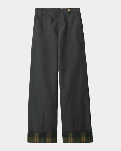Burberry Check Cuff Wide-leg Trousers In Cinder