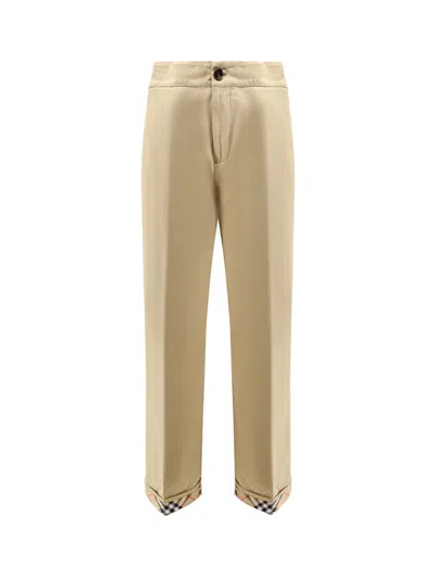 Burberry Check Cuffed Cotton Trousers In Brown