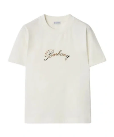 Burberry Check Cursive Logo Cotton T-shirt In White