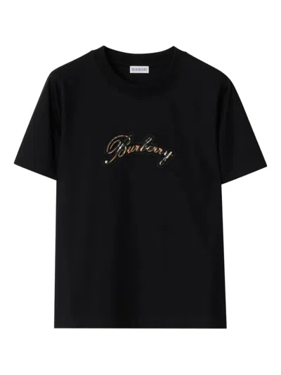 BURBERRY BURBERRY CHECK CURSIVE LOGO COTTON T-SHIRT