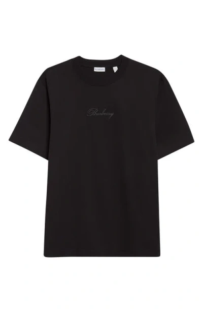 Burberry Check Cursive Logo Relaxed Fit Cotton T-shirt In Black