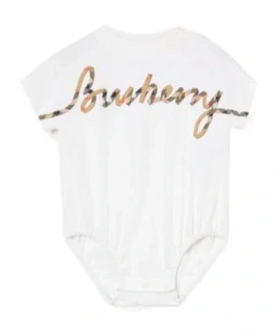 Burberry Check Cursive-logo Cotton Bodysuit In White