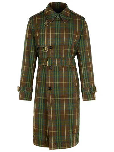 Burberry Vintage Effect Checked Trench Coat With Belt In Green