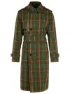 Burberry Vintage Effect Checked Trench Coat With Belt In Green