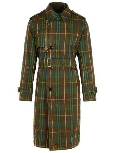 BURBERRY BURBERRY 'CHECK' DARK GREEN COTTON TRENCH COAT