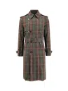 Burberry Vintage Effect Checked Trench Coat With Belt In Brown