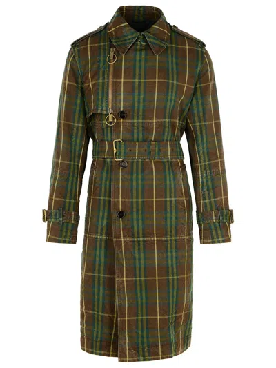 Burberry Vintage Effect Checked Trench Coat With Belt In Green