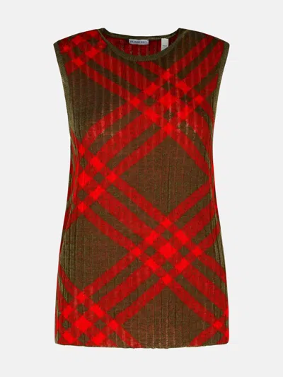 BURBERRY 'CHECK' DARK GREEN NYLON BLEND VEST