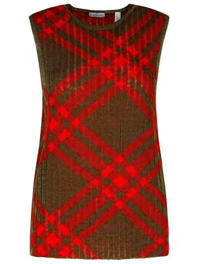Burberry Check Dark Green Nylon Blend Vest