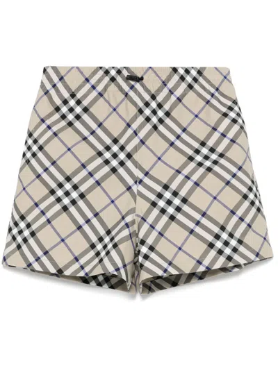 Burberry Equestrian Knight Check Cotton Shorts In Neutral