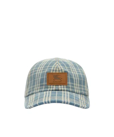 Burberry Check Denim Baseball Cap In Blue