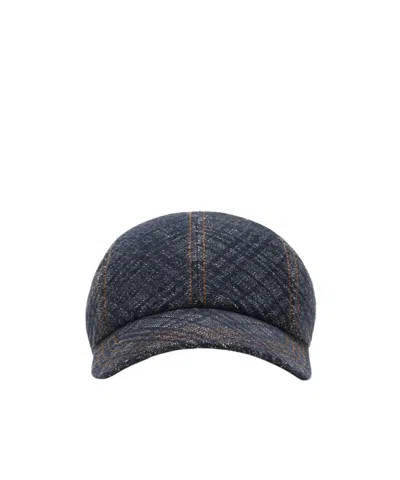 Burberry Check Denim Baseball Cap In Indigo