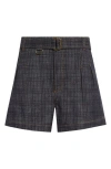 Burberry Check Denim Belted Shorts In Black