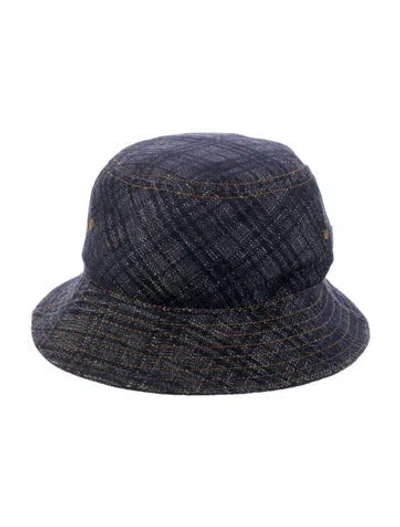 Pre-owned Burberry Check Denim Bucket Hat In Blue