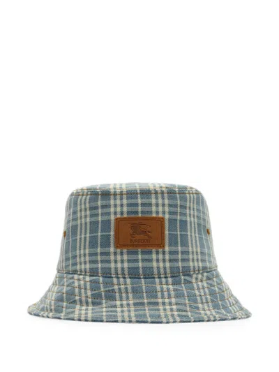 Burberry Check Denim Bucket Hat In Blue