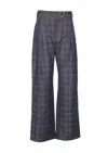 Burberry High Waist Plaid Pattern Trousers With Belt In Blue