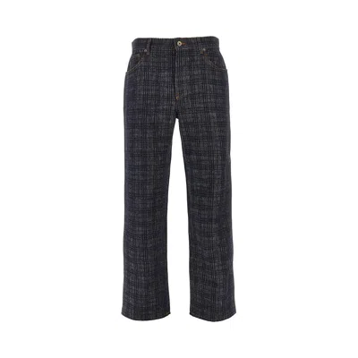 Burberry Check Denim Loose Fit Jeans In Blue