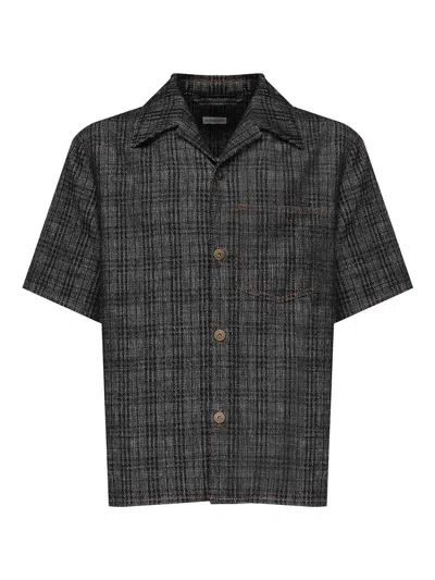 Burberry Check Denim Shirt In Blue