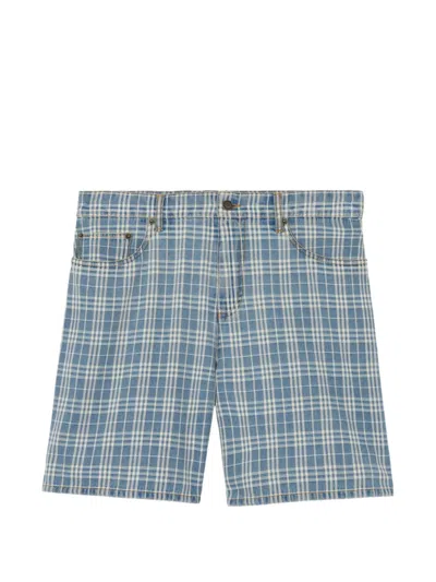 Burberry Douglas Check Denim Short In Blue