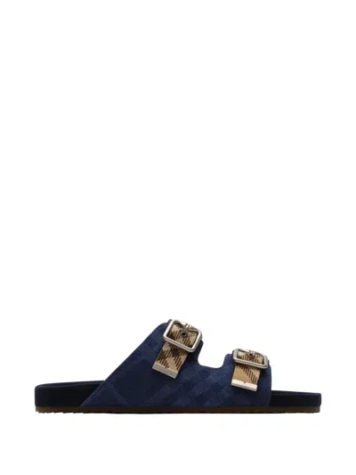 Burberry Check Denim Urchin Sandals In Blue
