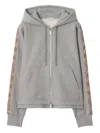 Burberry Check Detail Cotton Hoodie Patterned Sleeves In Gray