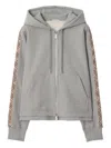 Burberry Check Detail Cotton Hoodie Patterned Sleeves In Silver