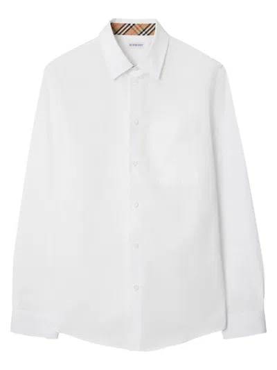 Burberry Check Detail Cotton Poplin Shirt Clothing In White
