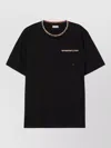 Burberry Cotton Logo T-shirt With Checkered Trim And Chest Pocket In Black