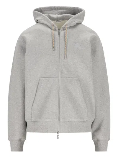 Burberry Hooded Sweatshirt Kangaroo Pocket Drawstring Detail In Gray
