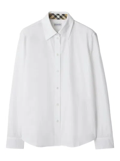 BURBERRY CHECK DETAILED COTTON POPLIN SHIRT