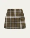 Burberry Women Green Skirt With All-over Check Motif And Side Pockets In Virgin Wool Woman In Green