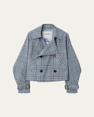 BURBERRY CHECK DOUBLE-BREASTED SHORT TRENCH COAT