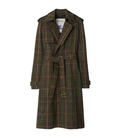 Burberry Vintage Effect Checked Trench Coat With Belt In Green