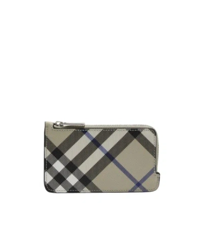 Burberry Check Double-compartment Wallet In Green