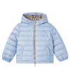 Burberry Check Down Jacket In Blue