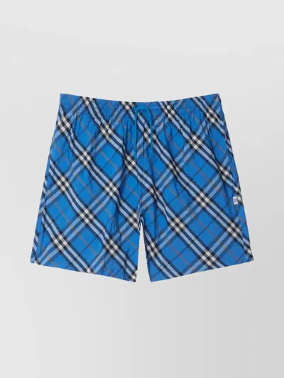 Burberry Check Drawcord Elastic Waist Swim Shorts In Blue