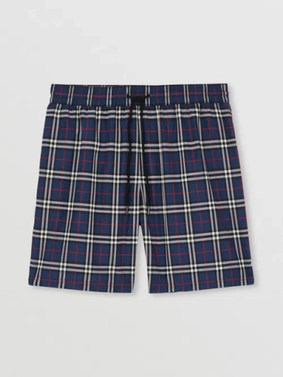 Burberry Check Drawcord Swim Shorts In Carbon Blue