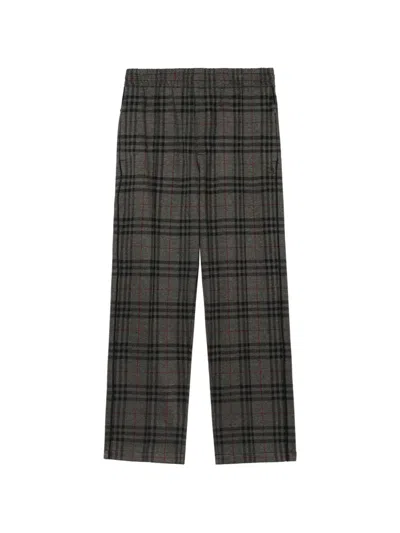 Burberry Check Drawcord Track Pants In Gray