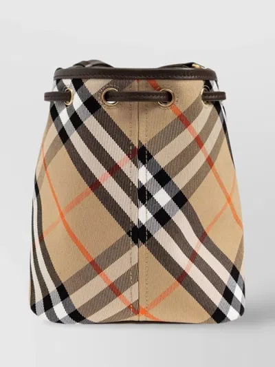 Burberry Check Drawstring Bag Leather Trim