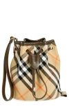Burberry Check Canvas & Leather Drawstring Pouch In Sand