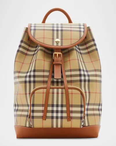 Burberry Check Drawstring Coated-cotton Backpack In Nude